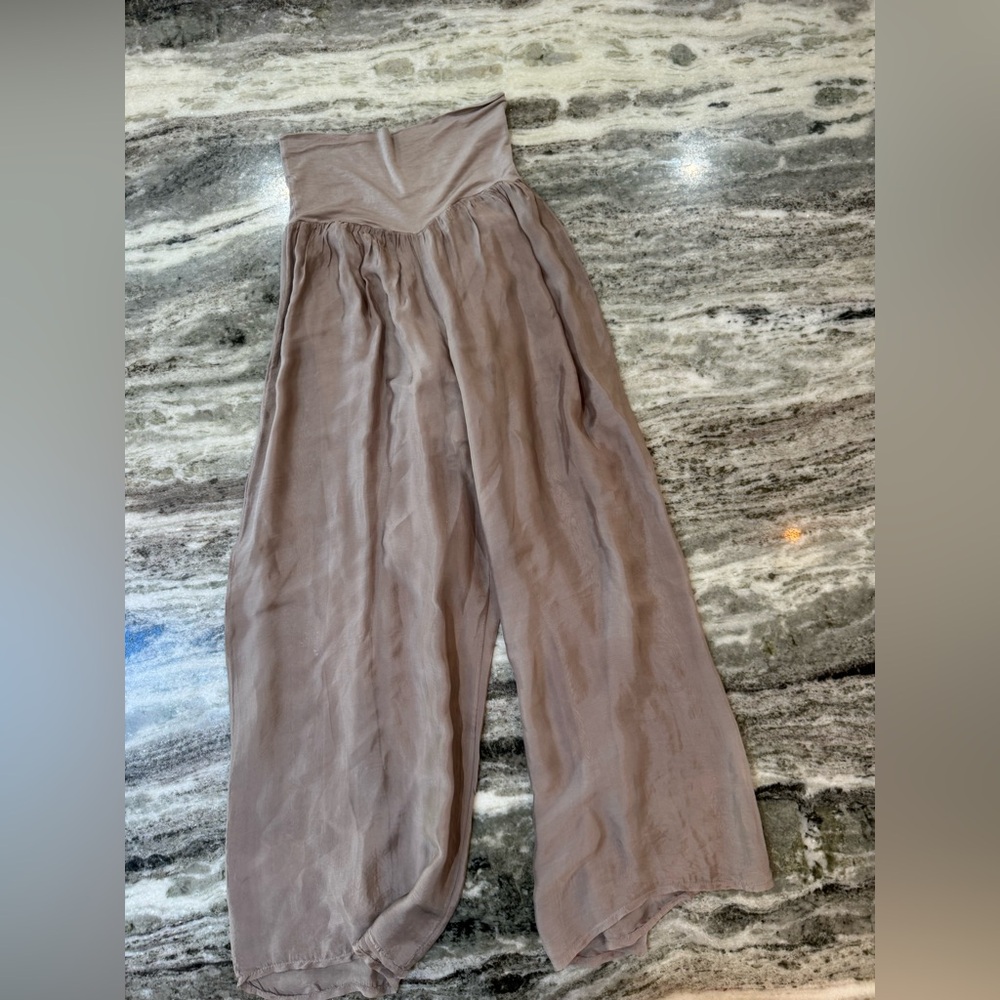 Wide Leg Strapless Palazzo Pants in Taupe